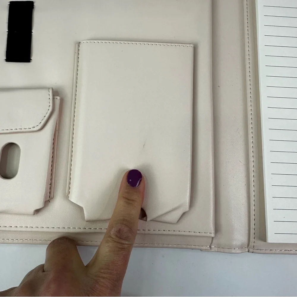Vegan Leather Light Pink Quilted Padfolio Snap Closure With Legal Pad